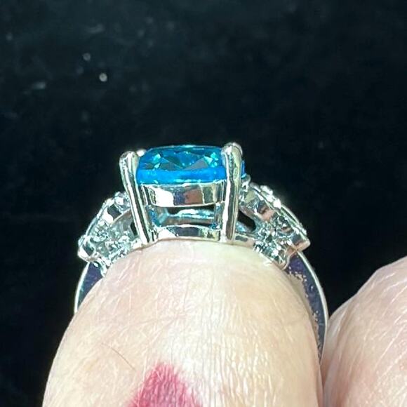 Inlaid Jade Sapphire Combination Ring Multiple Sizes - Picture 7 of 12